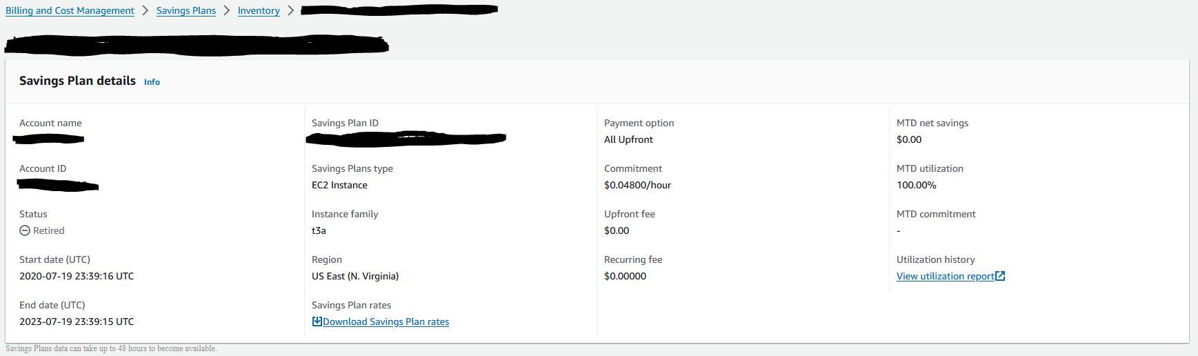 AWS Cost Savings Plan Screenshot