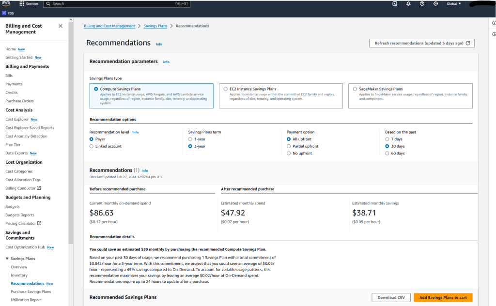 AWS Compute Savings Plan - Console Screenshot