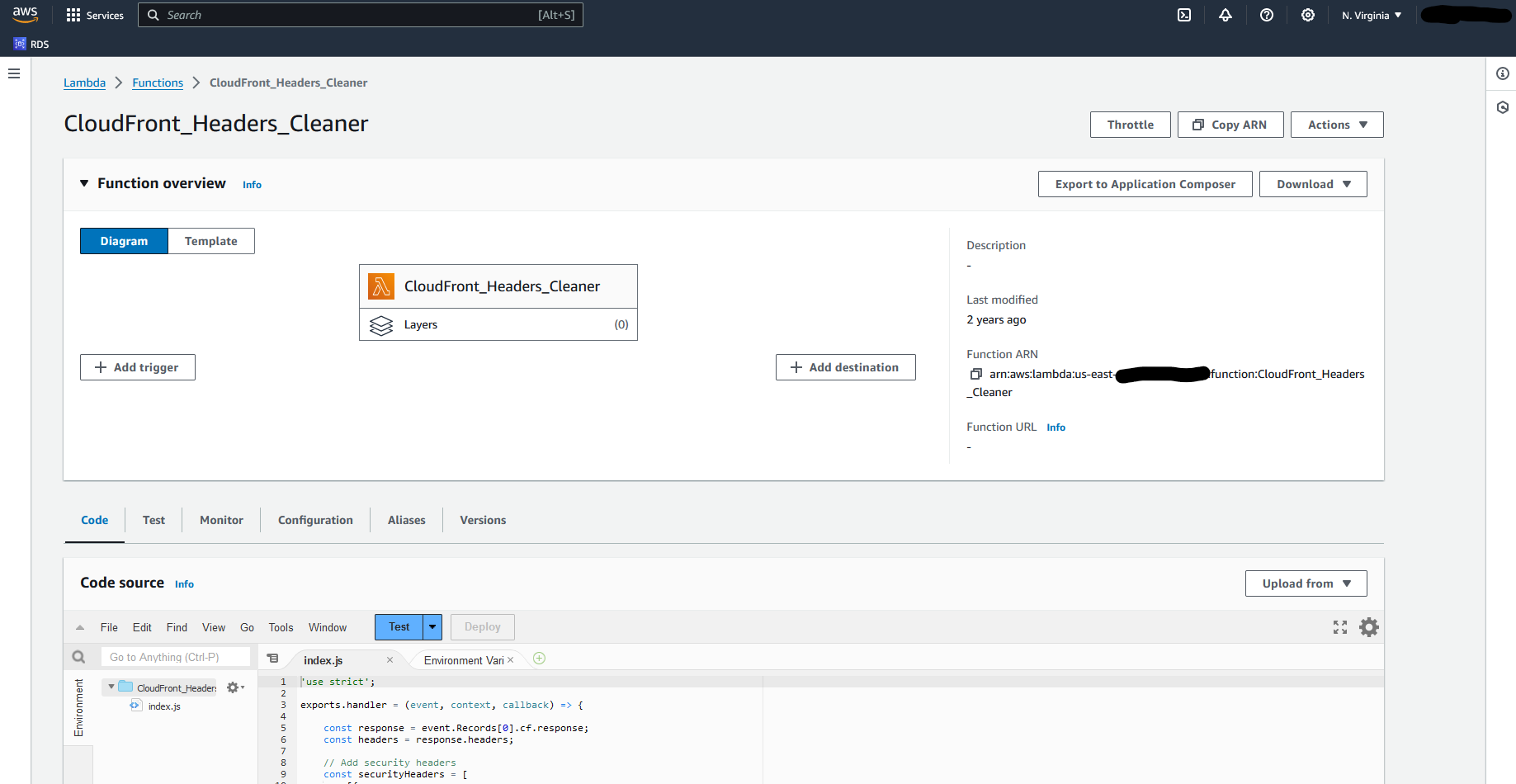 Sample AWS Lambda Function - Console Screenshot